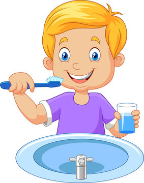 Cute little boy brushing teeth