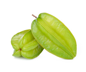 Green Averrhoa carambola starfruit isolated on the white