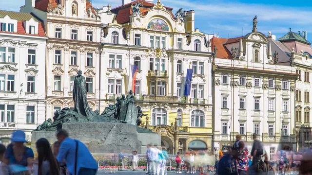 Jan Hus Memorial timelapse designed by Ladislav Saloun in Old town square in Prague, Czech Republic.