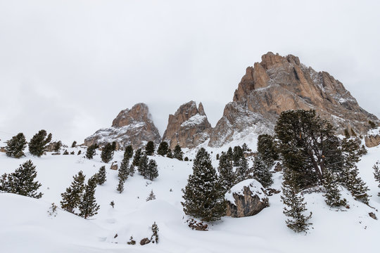 The Sassolungo (Langkofel) Group of the Italian Dolomites in Winter