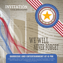 Patriot Day invitation - vector picture on a brown background with wood texture.
