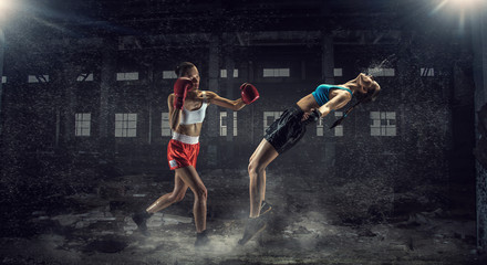 Fototapeta na wymiar Women ultimate fighting . Mixed media