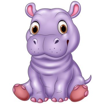 Cartoon funny baby hippo sitting