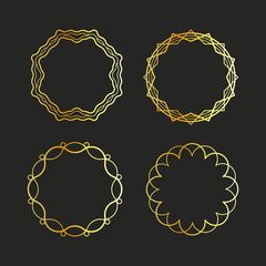 Golden outline emblems and badges frames set. Vector illustration