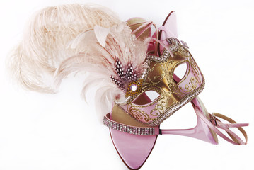 Pink carnival mask and sandals 