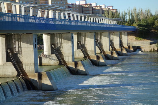 weir at the lower side from the upper part on the Ebro river
