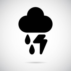 Cloud, Rain & Thunder icon on gray background. Vector art.
