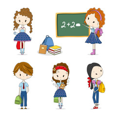 Vector illustration Group of School Children