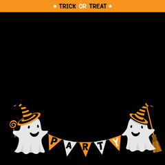 Fototapeta premium Halloween trick or treat party card black background with ghost