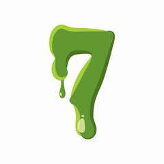 Number 7 from latin alphabet with numbers and symbols made of green slime. Font can be used for Halloween design and other purposes