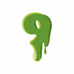 Number 9 from latin alphabet with numbers and symbols made of green slime. Font can be used for Halloween design and other purposes