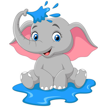 Cartoon baby elephant spraying water