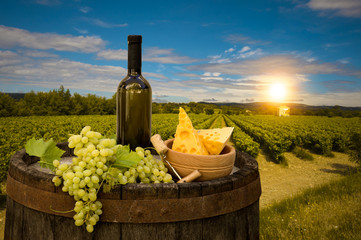 Fototapeta premium Wine and vineyard in Tuscany sunset. Italy