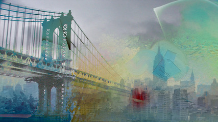 Panele Szklane  Malowanie Mostu Manhattan Manhattan