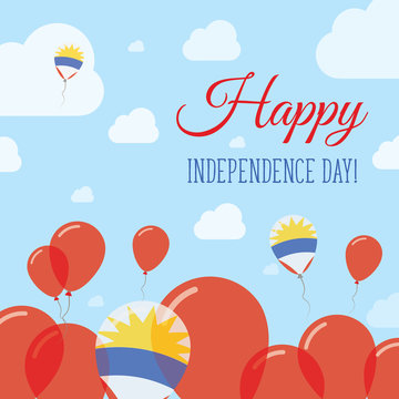 Antigua and Barbuda Independence Day Flat Patriotic Design. Antiguan, Barbudan Flag Balloons. Happy National Day Vector Card.