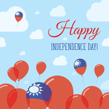 Taiwan, Republic Of China Independence Day Flat Patriotic Design. Taiwanese Flag Balloons. Happy National Day Vector Card.