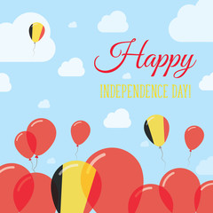Belgium Independence Day Flat Patriotic Design. Belgian Flag Balloons. Happy National Day Vector Card.