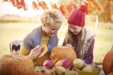 Looking what is inside the pumpkin