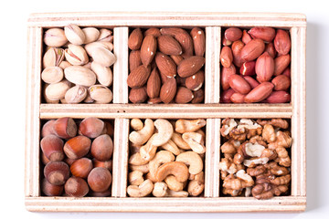Mix nuts on wooden table,healthy vegan food.