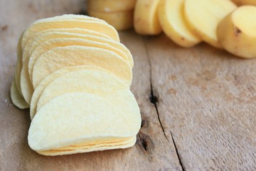 Fresh potatoes with potatoes chips