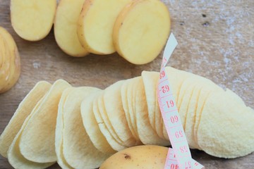 Fresh potatoes with potatoes chips