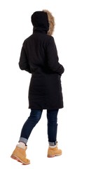 Back view of going  woman in parka. walking young girl. Rear view people collection.  backside view of person.  Isolated over white background. © ghoststone