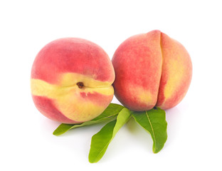 Fresh peaches fruit on white background