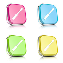 ikona na tle zaokrąglonego kwardratu z metalowym środkiem i odbiciem