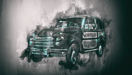 Fototapete Rund Old car painting with dark vignette © XtravaganT