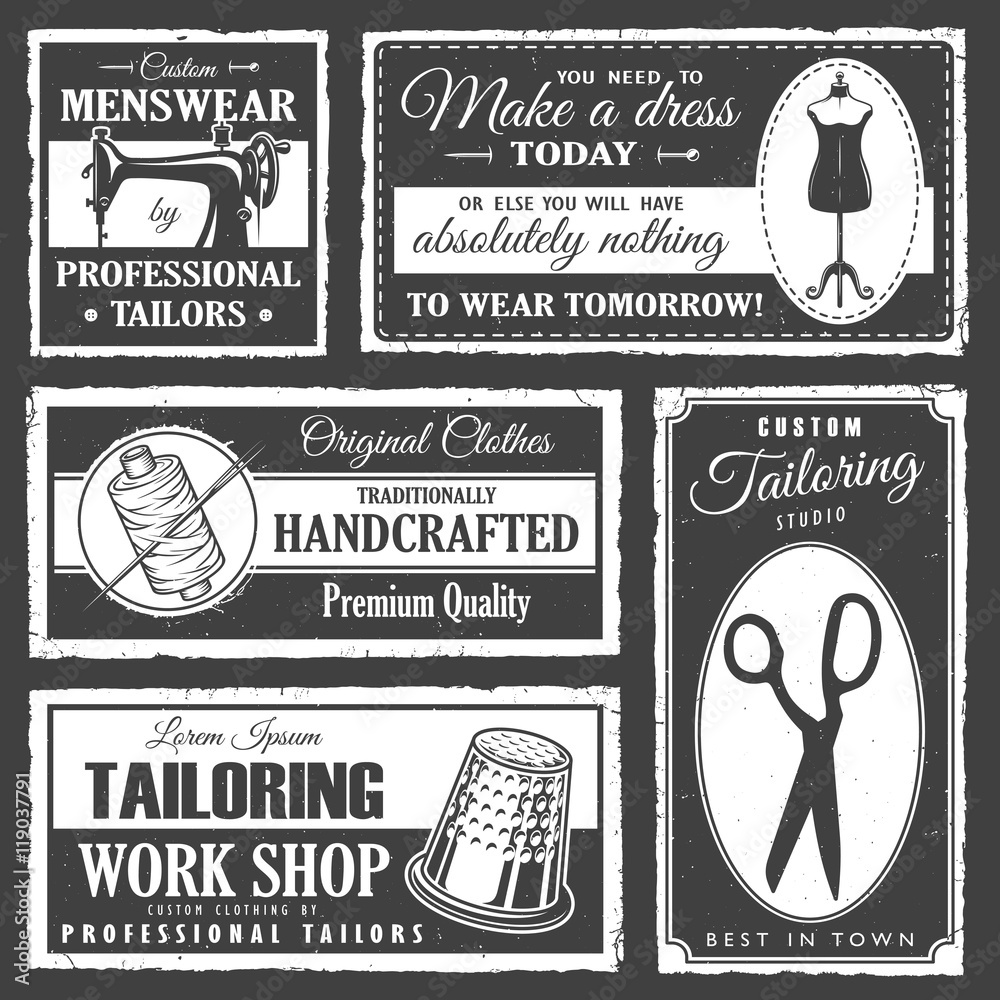 Wall mural professional tailor labels set