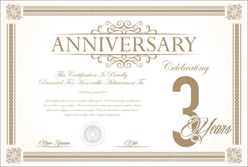 Anniversary retro vintage background vector 3 years