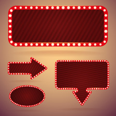 Set of shiny abstract retro banner with light bulbs vector illustration