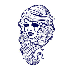 Эскиз татуировки арт портрет девушки, олд скул 