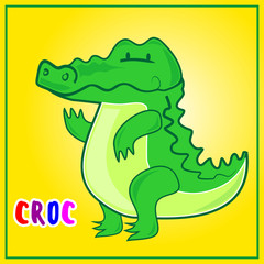 Funny, cartoon, green, isolated, crocodile