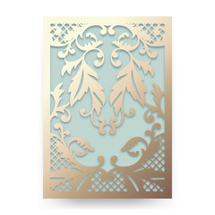 Beautiful wedding invitation with abstract floral ornament. Garden motif. Vector template for laser cutting. Can be used as invitation, envelope, greeting card. Paper craft silhouette. - 119039712
