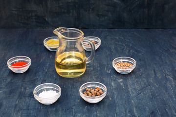 Fresh raw beef meat. Men seasons meat with oil, herbs and spice