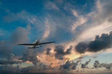 Fototapeta na wymiar Flugzeug im Sonnenuntergang