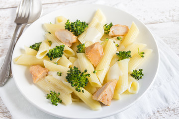 pasta penne with chicken, broccoli