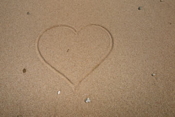 Heart on the beach drawing on the sand
