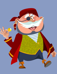 cartoon cheerful chubby man in a pirate costume