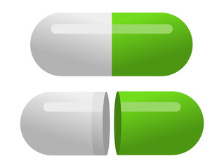 Green pills isolated on white background