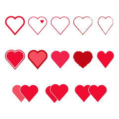 Vector set of Heart shapes, red and pink isolated symbols