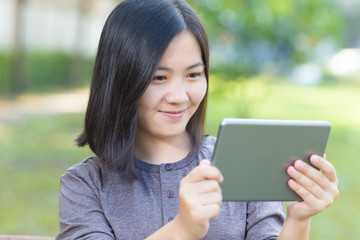 Fototapeta premium Woman Use Tablet