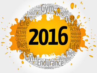 2016 word cloud collage, health concept background