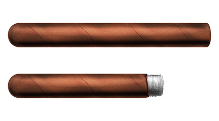 Cigar in two versions, isolated on white. Vector illustration.