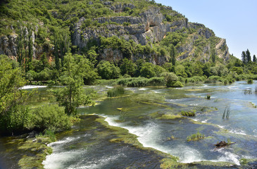 Naklejka na ściany i meble The 'Pearl Necklaces' cascade on the River Krka in Krka National Park, Sibenik-Knin County, Croatia. 
