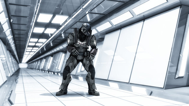 Futuristic hall alien spaceship
