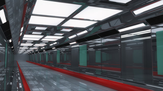 Futuristic hall alien spaceship