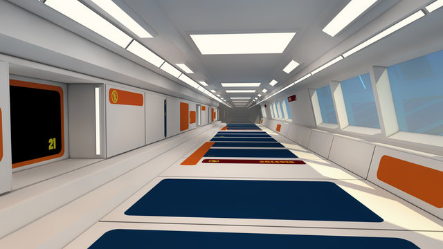 Futuristic hall alien spaceship