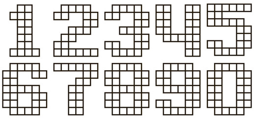 Fototapeta premium Vector pixel cell number set